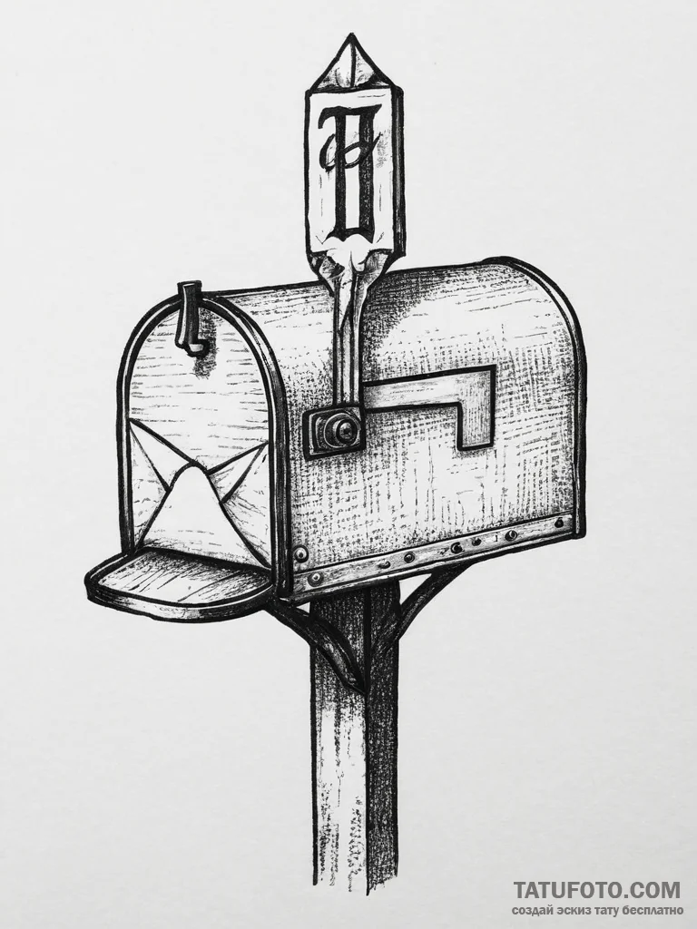 Tattoo sketch mailbox with a letter, concept... - эскиз тату (№1756243388_0, 26.08.2025 21:23) — Tatufoto.com