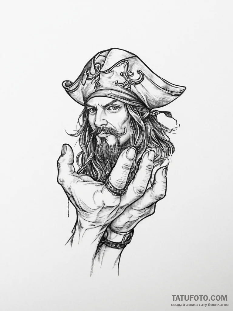 Tattoo sketch hands with a pirate - эскиз тату (№1756243587_0, 26.08.2025 21:26) — Tatufoto.com
