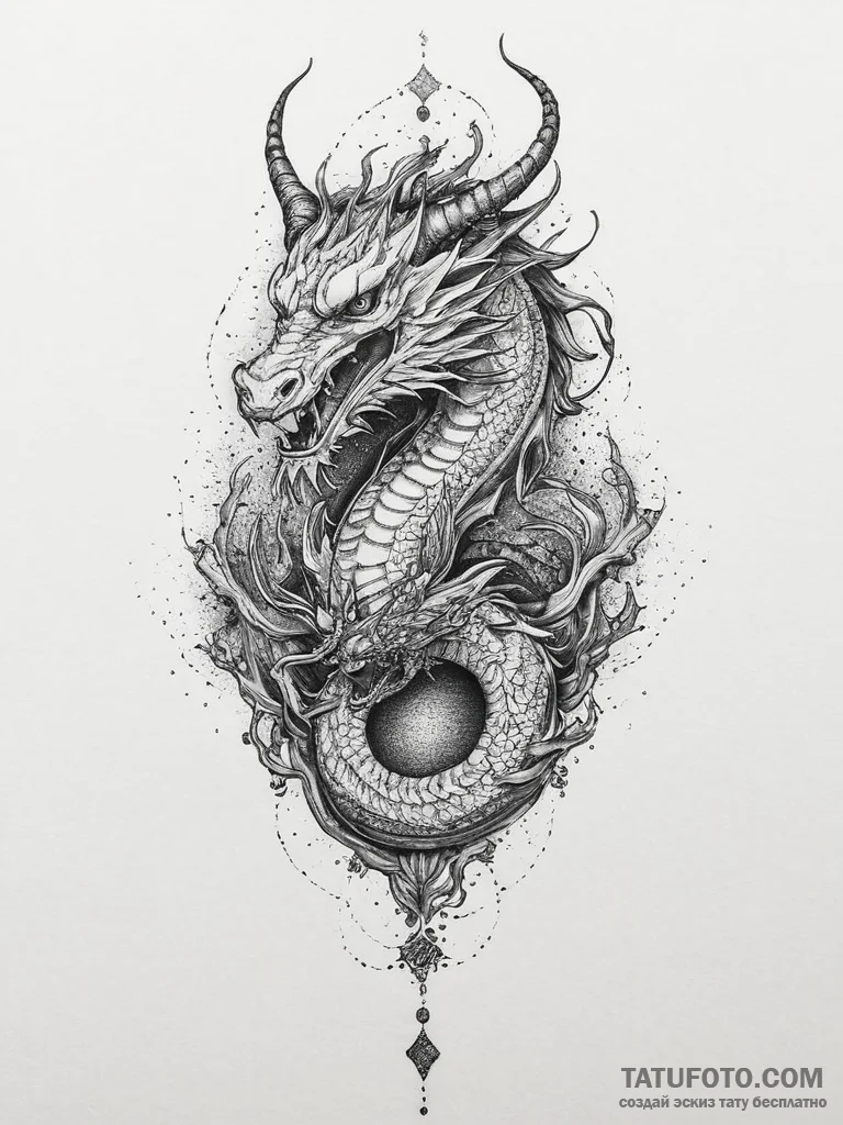 Tattoo sketch japanese dragon, ink illustrati... - эскиз тату (№1756244382_0, 26.08.2025 21:39) — Tatufoto.com