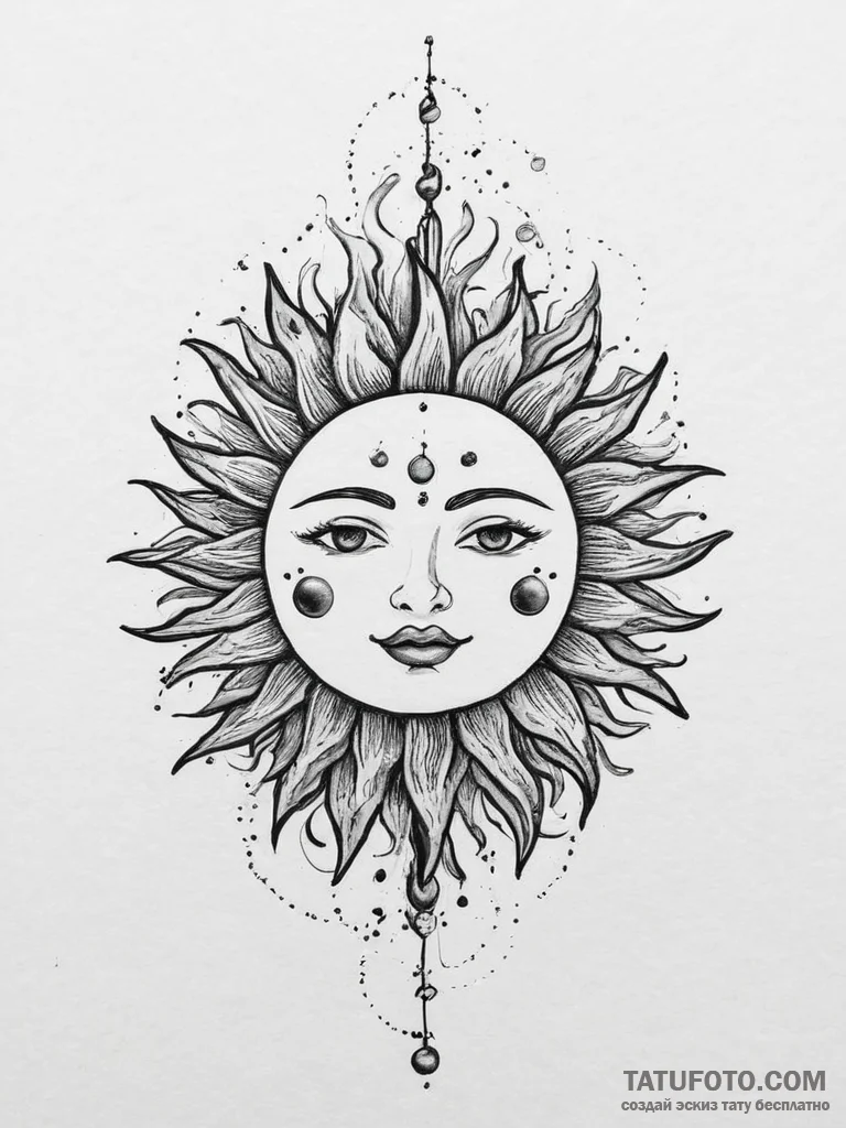 Tattoo sketch sun tattoo, concept art for tat... - эскиз тату (№1756246364_0, 26.08.2025 22:12) — Tatufoto.com
