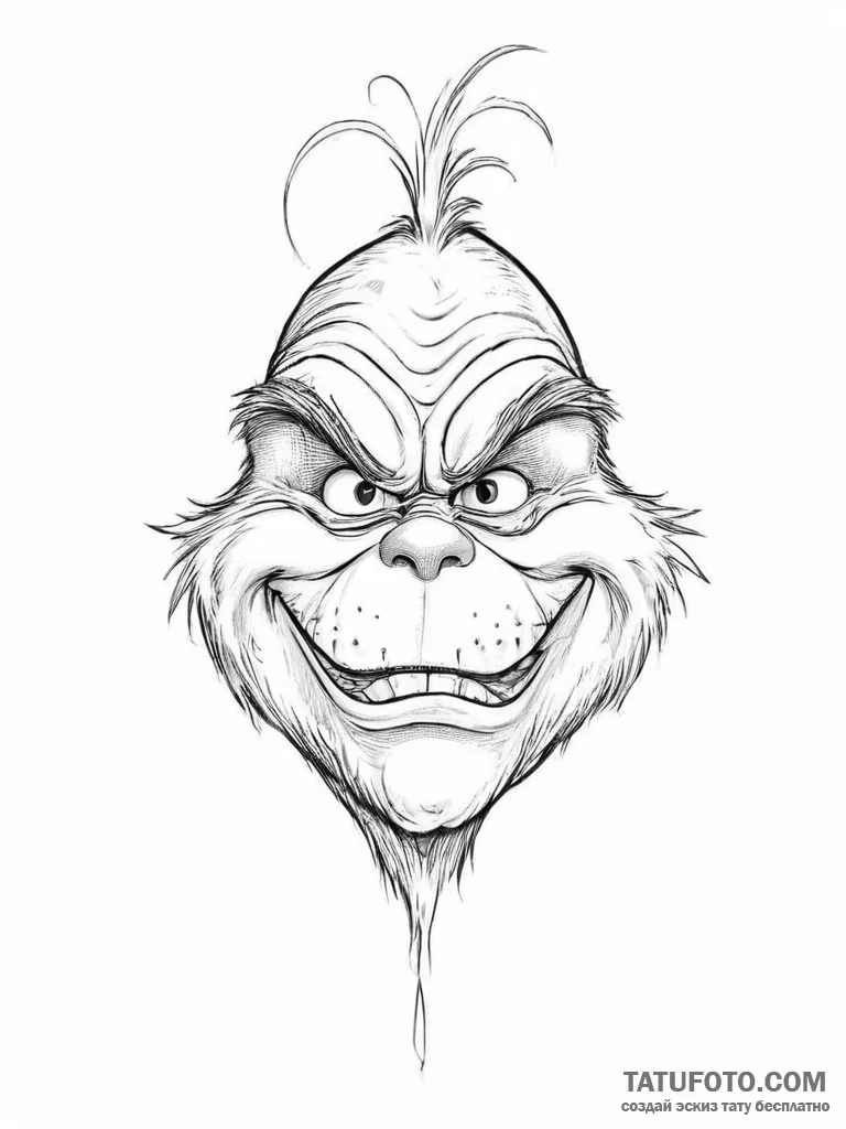 Tattoo sketch the grinch with a mouth, ink il... - эскиз тату (№1756247562_0, 26.08.2025 22:32) — Tatufoto.com