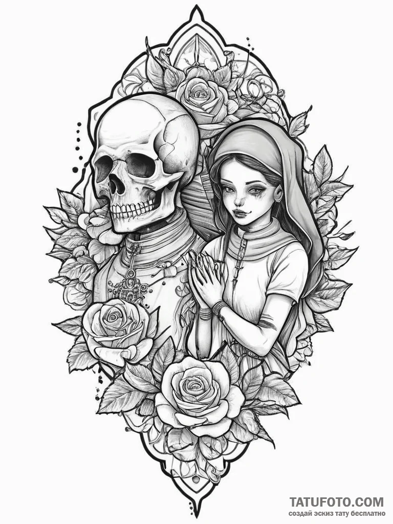 Tattoo sketch soldier with a nun, tattoo sket... - эскиз тату (№1756249157_0, 26.08.2025 22:59) — Tatufoto.com