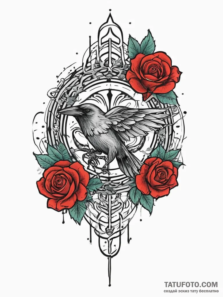 Tattoo sketch raven, ink illustration for tat... - эскиз тату (№1756250532_0, 26.08.2025 23:22) — Tatufoto.com