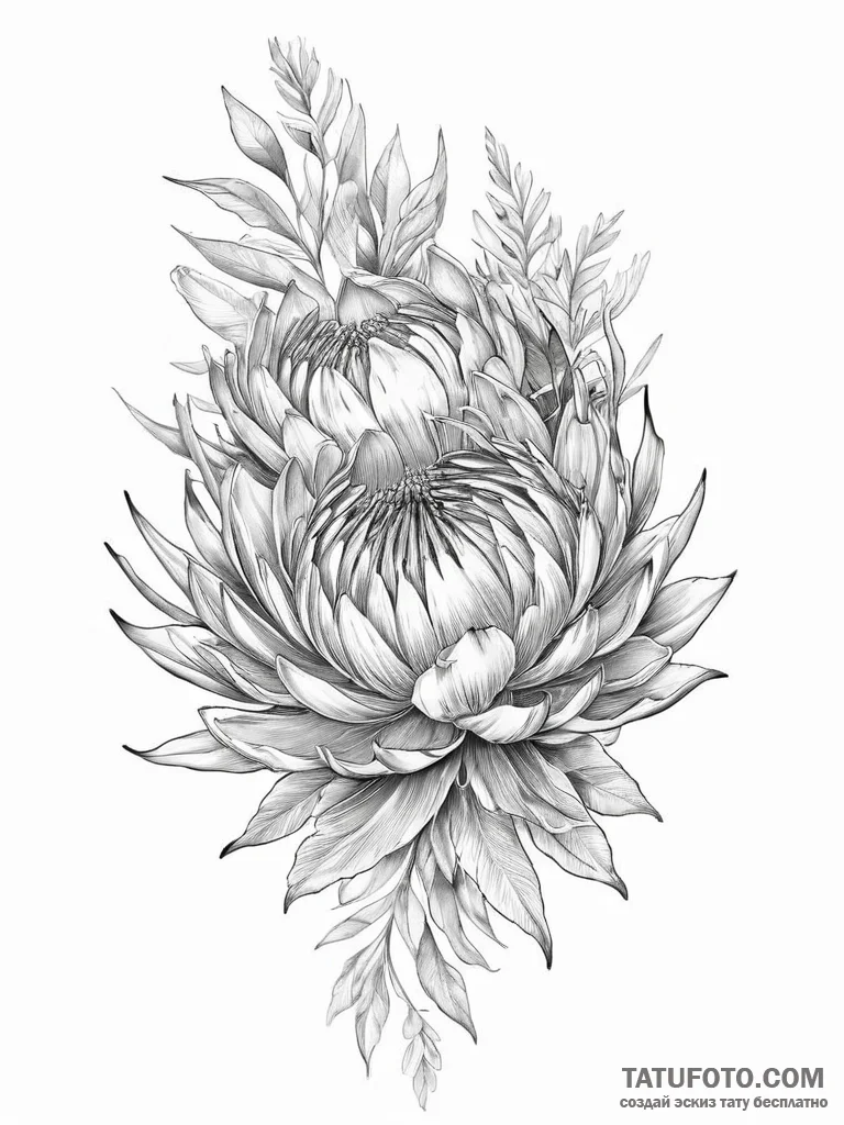 Tattoo sketch king protea flower - эскиз тату (№1756251326_0, 26.08.2025 23:35) — Tatufoto.com