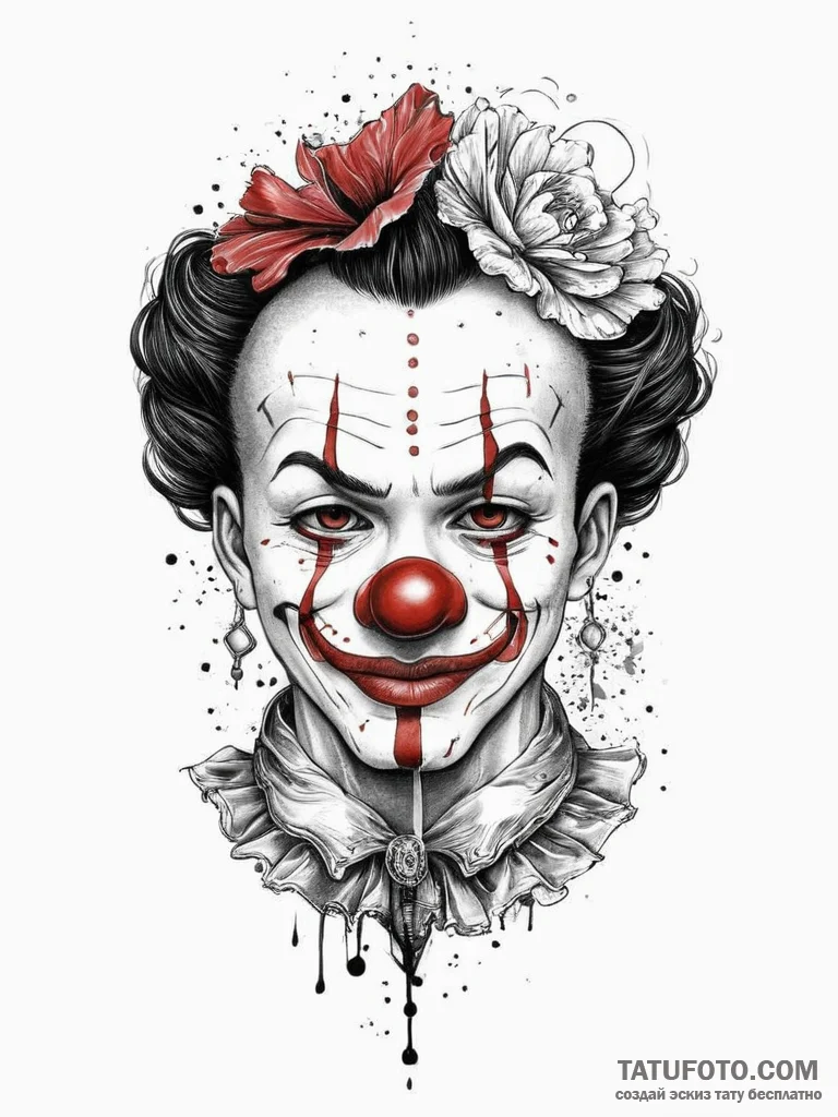 Tattoo sketch chicano клоунесса, ink illustra... - эскиз тату (№1756251521_0, 26.08.2025 23:38) — Tatufoto.com