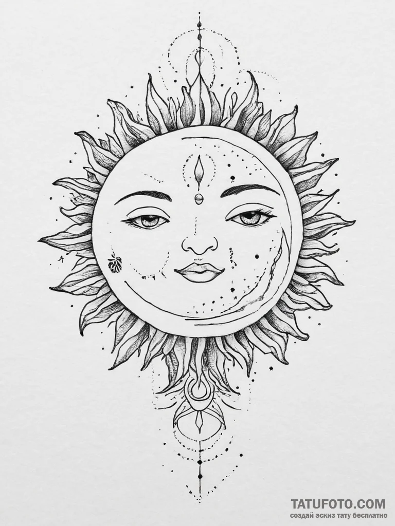 Tattoo sketch sun and moon united, tattoo fla... - эскиз тату (№1756252109_0, 26.08.2025 23:48) — Tatufoto.com