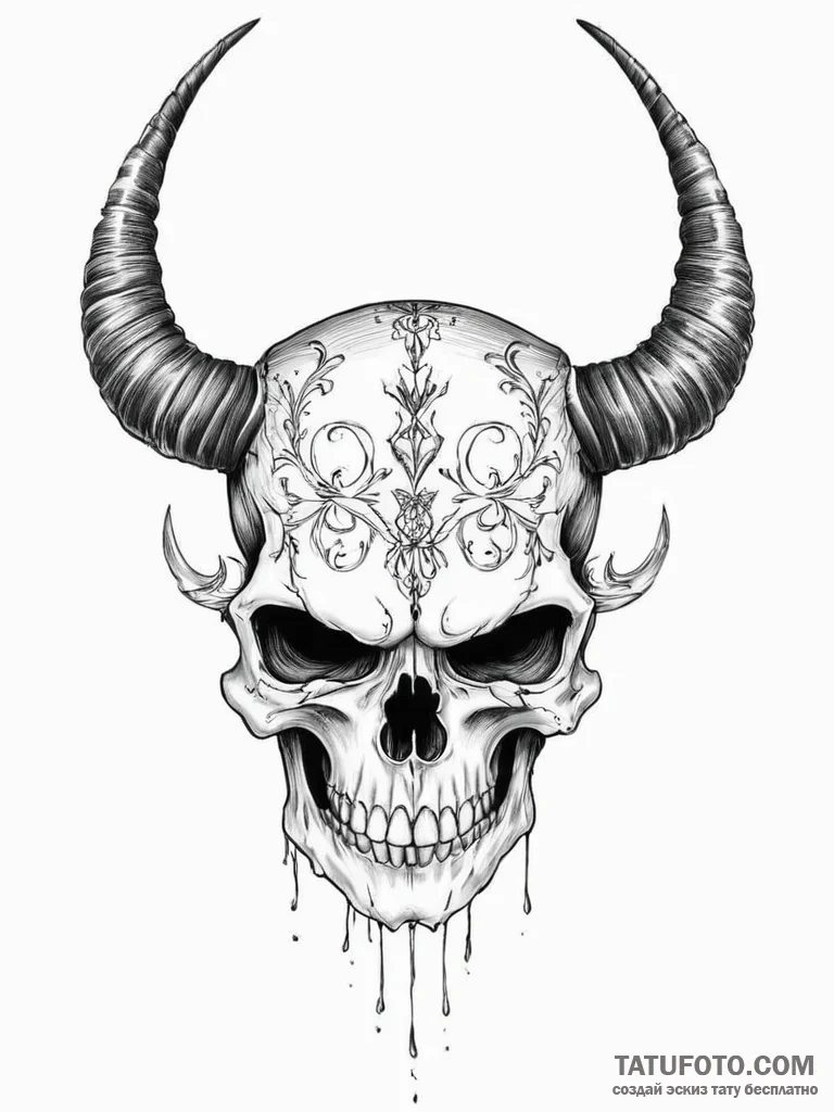 Tattoo sketch skull with horns - эскиз тату (№1756253478_0, 27.08.2025 00:11) — Tatufoto.com