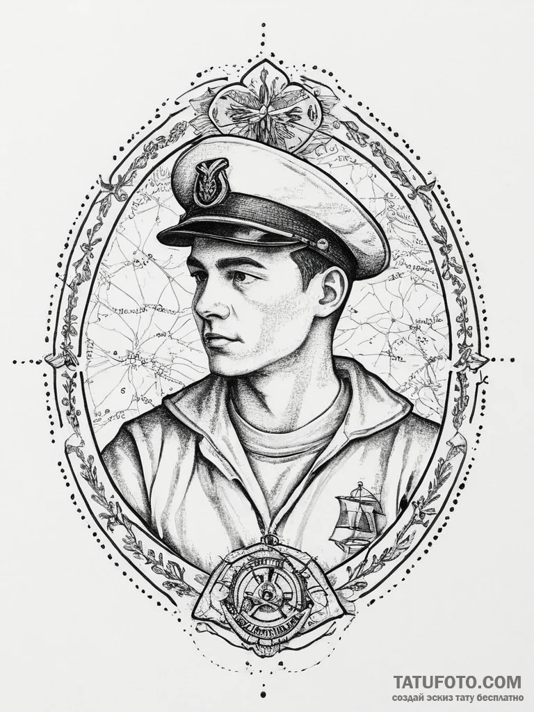 Tattoo sketch soldier with a map, artistic ta... - эскиз тату (№1756256231_0, 27.08.2025 00:57) — Tatufoto.com