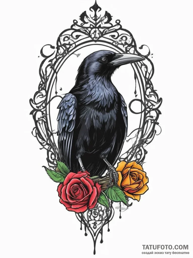 Tattoo sketch goth crow with a rose, tattoo s... - эскиз тату (№1756257801_0, 27.08.2025 01:23) — Tatufoto.com