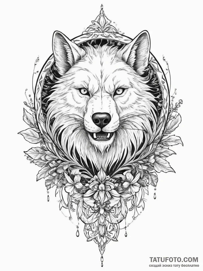 Tattoo sketch werewolf with a plant, ink illu... - эскиз тату (№1756258189_0, 27.08.2025 01:29) — Tatufoto.com