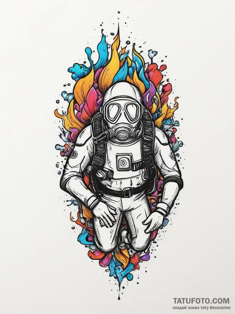 Tattoo sketch scuba diving a scuba diver, tat... - эскиз тату (№1756258384_0, 27.08.2025 01:33) — Tatufoto.com
