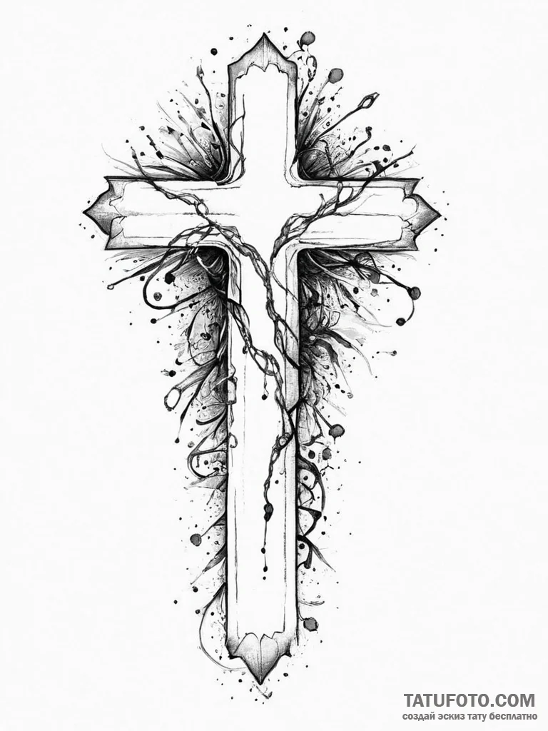 Tattoo sketch cross on a tombstone, tattoo fl... - эскиз тату (№1756258969_0, 27.08.2025 01:42) — Tatufoto.com