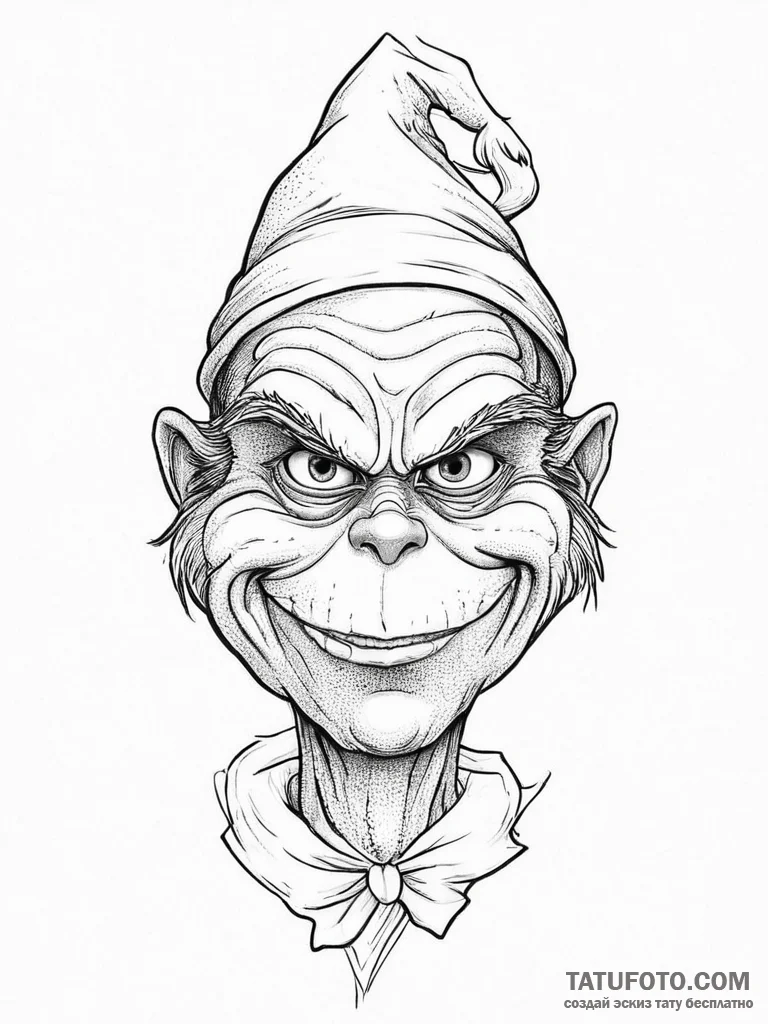 Tattoo sketch the grinch with a skin, concept... - эскиз тату (№1756259556_0, 27.08.2025 01:52) — Tatufoto.com