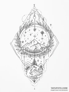 Tattoo sketch cosmic land - эскиз тату (№1756260336_0, 27.08.2025 02:05) — Tatufoto.com