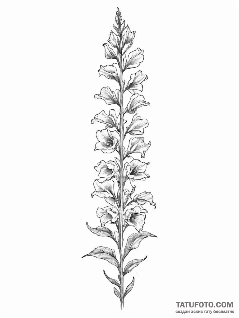 Tattoo sketch foxglove, ink illustration for... - эскиз тату (№1756260725_0, 27.08.2025 02:12) — Tatufoto.com