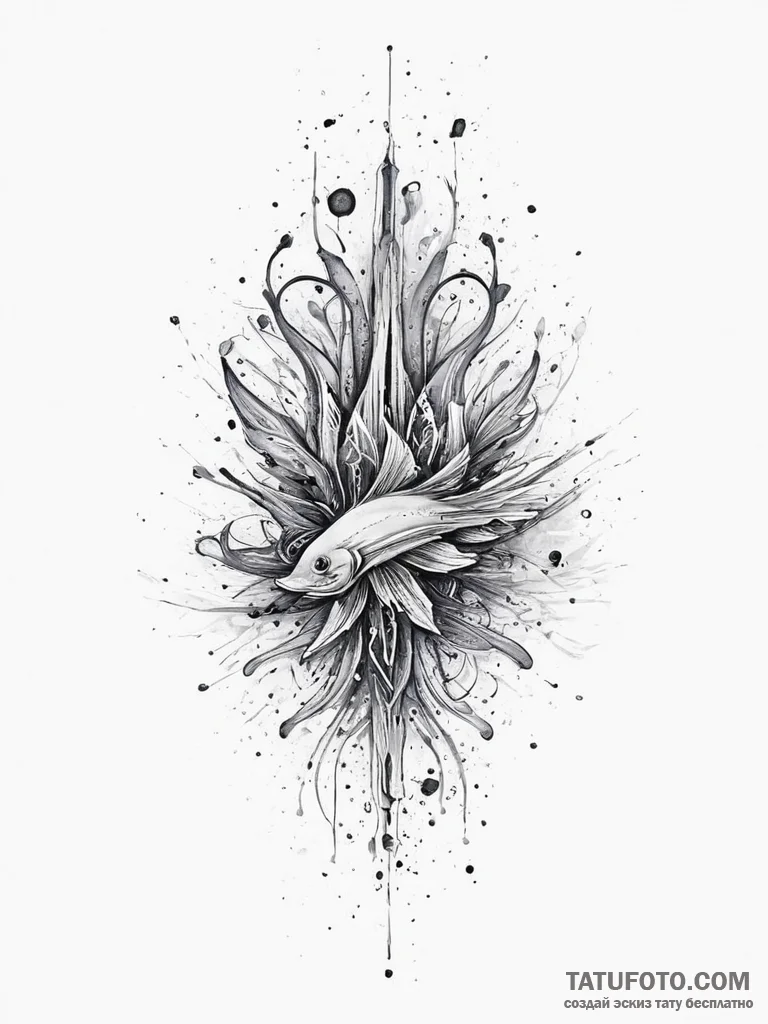 Tattoo sketch capelin, tattoo line art, water... - эскиз тату (№1756260921_0, 27.08.2025 02:15) — Tatufoto.com