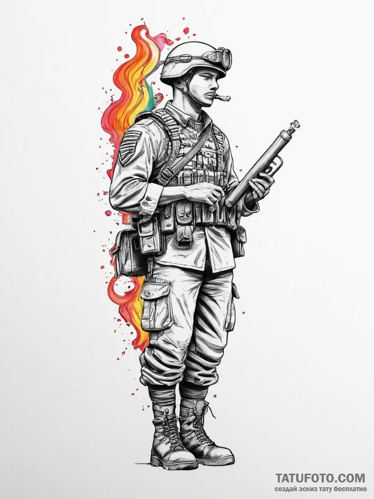 Tattoo sketch soldier with a scroll, tattoo s... - эскиз тату (№1756261898_0, 27.08.2025 02:31) — Tatufoto.com