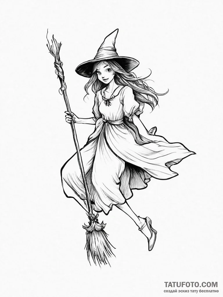 Tattoo sketch witch's broomstick - эскиз тату (№1756263279_0, 27.08.2025 02:54) — Tatufoto.com