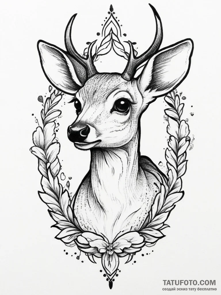 Tattoo sketch graceful fawn tattoo, tattoo fl... - эскиз тату (№1756263477_0, 27.08.2025 02:57) — Tatufoto.com