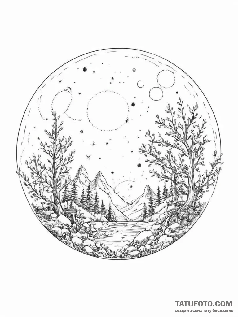 Tattoo sketch universe in a bubble - эскиз тату (№1756264883_0, 27.08.2025 03:21) — Tatufoto.com
