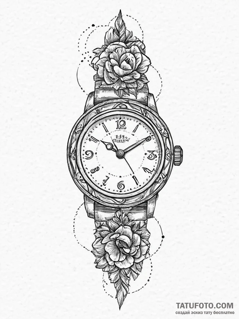 Tattoo sketch watch face, ink illustration fo... - эскиз тату (№1756265886_0, 27.08.2025 03:38) — Tatufoto.com
