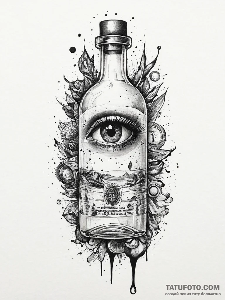 Tattoo sketch magic potion bottle with an eye... - эскиз тату (№1756267106_0, 27.08.2025 03:58) — Tatufoto.com