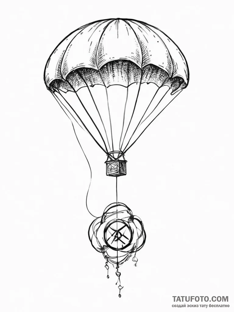 Tattoo sketch parachute with a symbol - эскиз тату (№1756267911_0, 27.08.2025 04:11) — Tatufoto.com