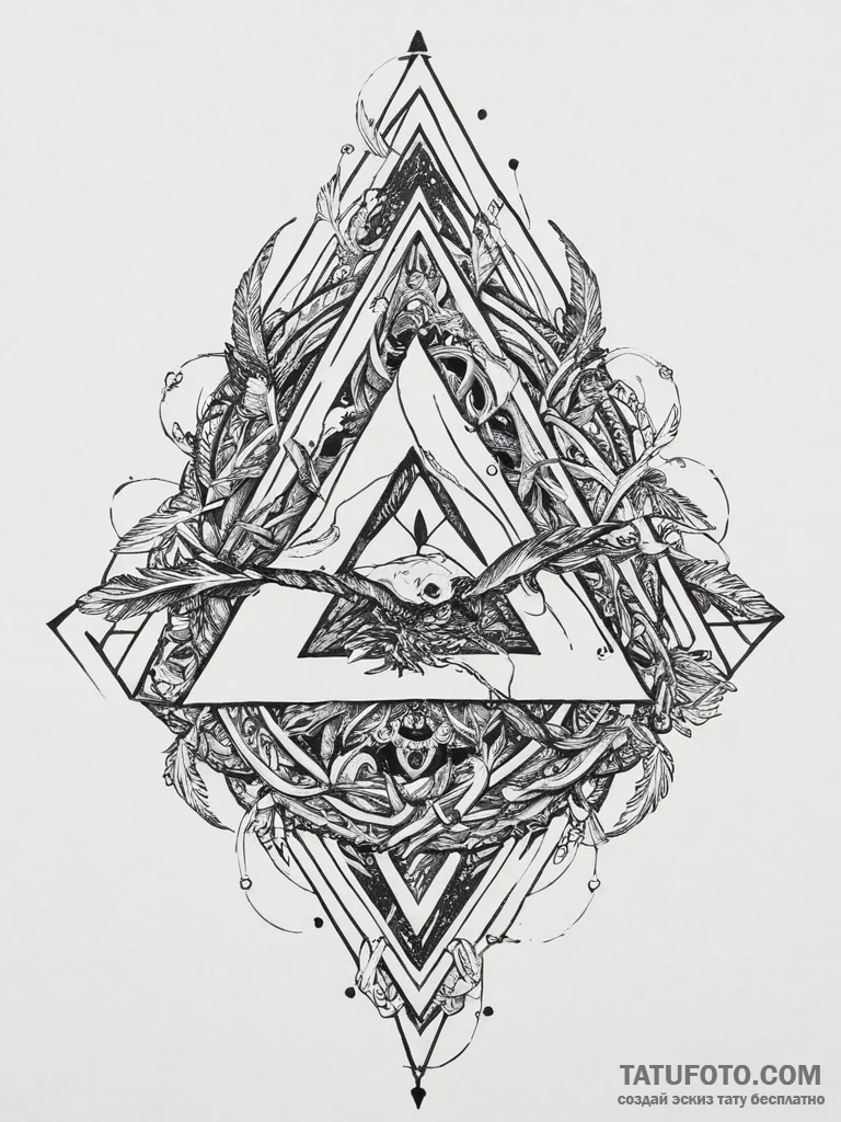 Tattoo sketch valknut with raven feathers, co... - эскиз тату (№1756268104_0, 27.08.2025 04:15) — Tatufoto.com