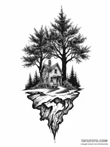 Tattoo sketch house silhouette with a tree, i... - эскиз тату (№1756268929_0, 27.08.2025 04:28) — Tatufoto.com