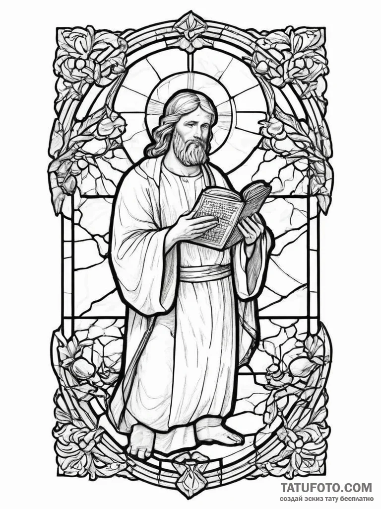 Tattoo sketch stained glass bible scene - эскиз тату (№1756270326_0, 27.08.2025 04:52) — Tatufoto.com