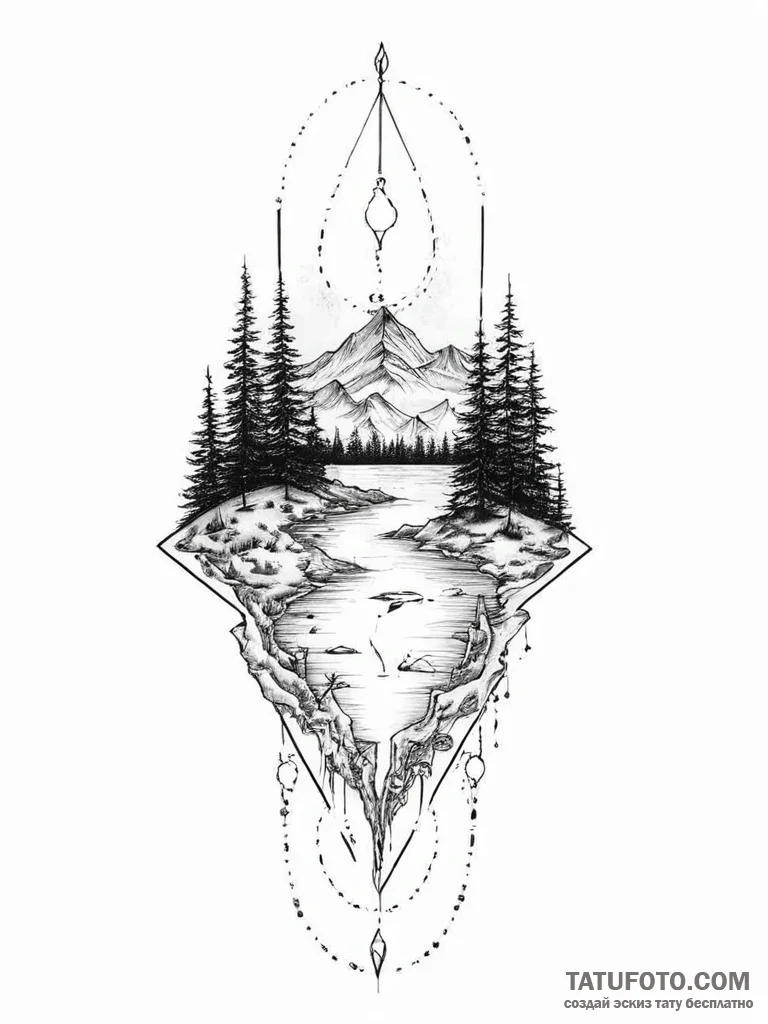Tattoo sketch a symbolic place, ink illustrat... - эскиз тату (№1756271345_0, 27.08.2025 05:09) — Tatufoto.com