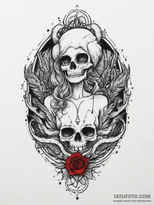 Tattoo sketch siren with a skull, tattoo flas... - эскиз тату (№1756271752_0, 27.08.2025 05:15) — Tatufoto.com