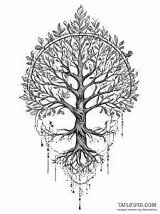 Tattoo sketch tree of life with birds, ink il... - эскиз тату (№1756272546_0, 27.08.2025 05:29) — Tatufoto.com