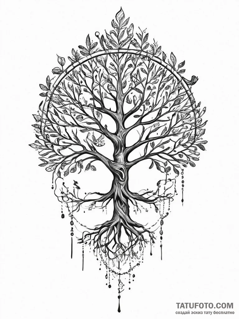 Tattoo sketch tree of life with birds, ink il... - эскиз тату (№1756272546_0, 27.08.2025 05:29) — Tatufoto.com