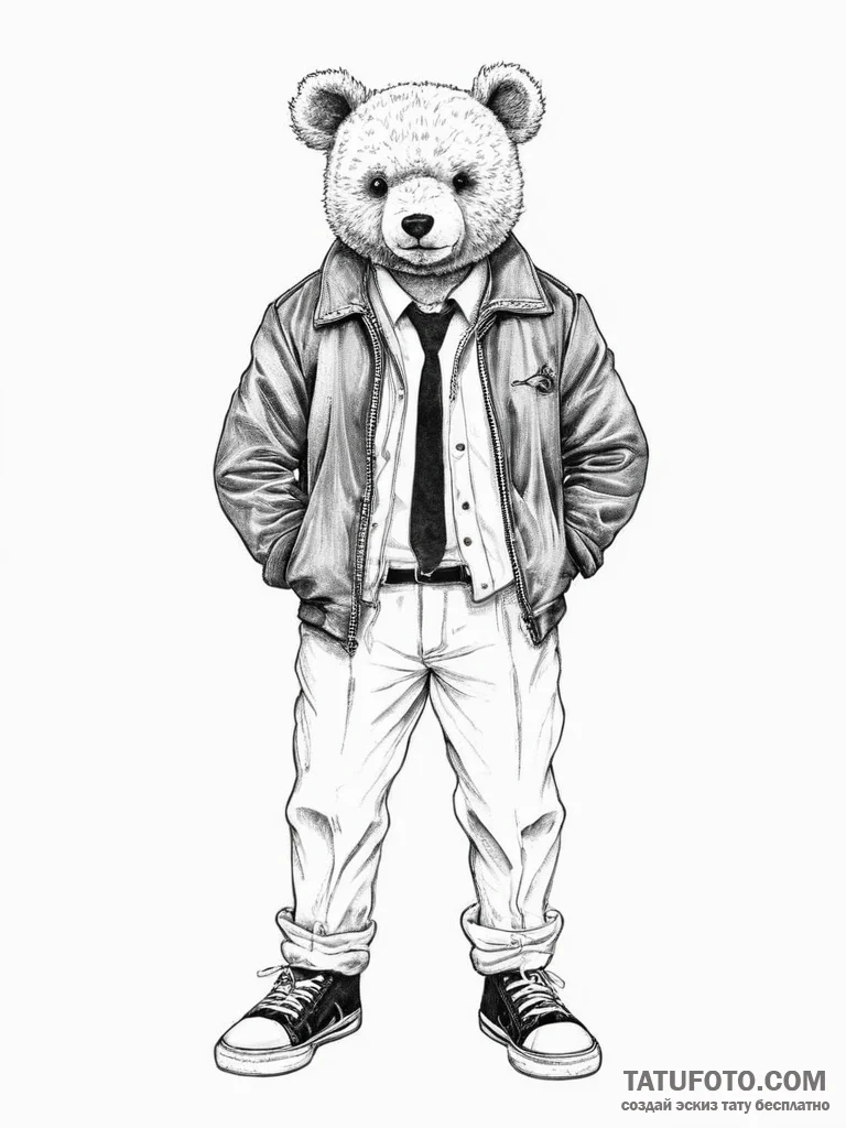Tattoo sketch teddy boy jacket and shoes - эскиз тату (№1756272937_0, 27.08.2025 05:35) — Tatufoto.com