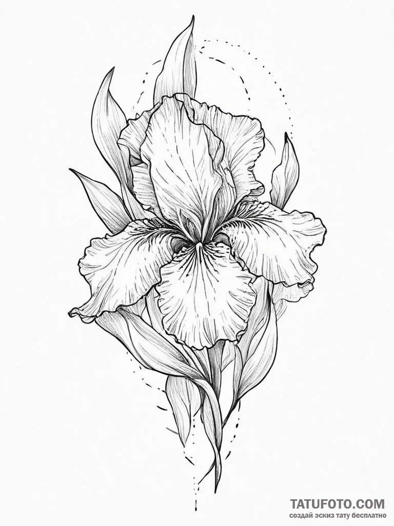 Tattoo sketch iris flower, ink illustration f... - эскиз тату (№1756273132_0, 27.08.2025 05:38) — Tatufoto.com