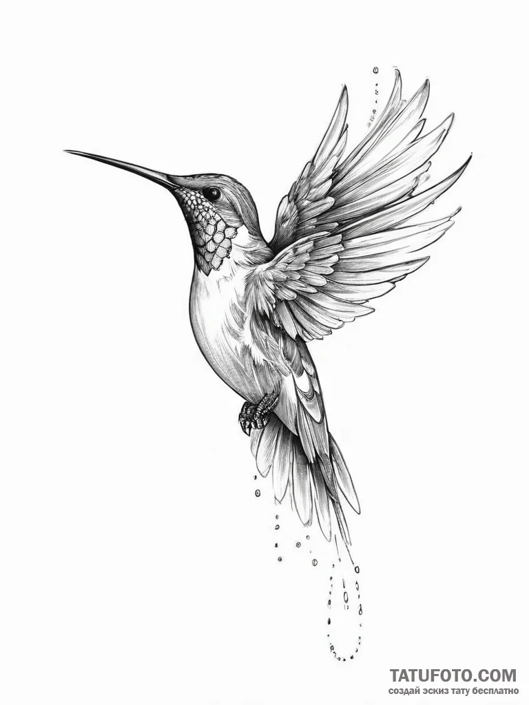 Tattoo sketch hummingbird wing - эскиз тату (№1756273912_0, 27.08.2025 05:51) — Tatufoto.com