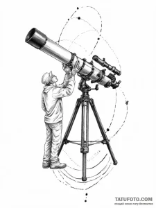 Tattoo sketch astronomer a person with a tele... - эскиз тату (№1756275287_0, 27.08.2025 06:14) — Tatufoto.com