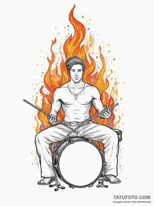 Tattoo sketch musician a drum set with fire,... - эскиз тату (№1756275679_0, 27.08.2025 06:21) — Tatufoto.com