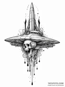 Tattoo sketch череп с космическим кораблем, t... - эскиз тату (№1756276665_0, 27.08.2025 06:37) — Tatufoto.com