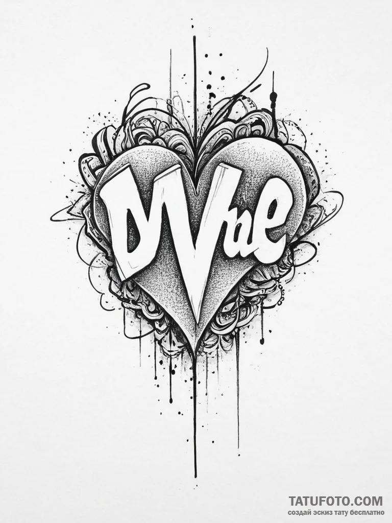Tattoo sketch heartbeat with a name, ink illu... - эскиз тату (№1756276862_0, 27.08.2025 06:41) — Tatufoto.com