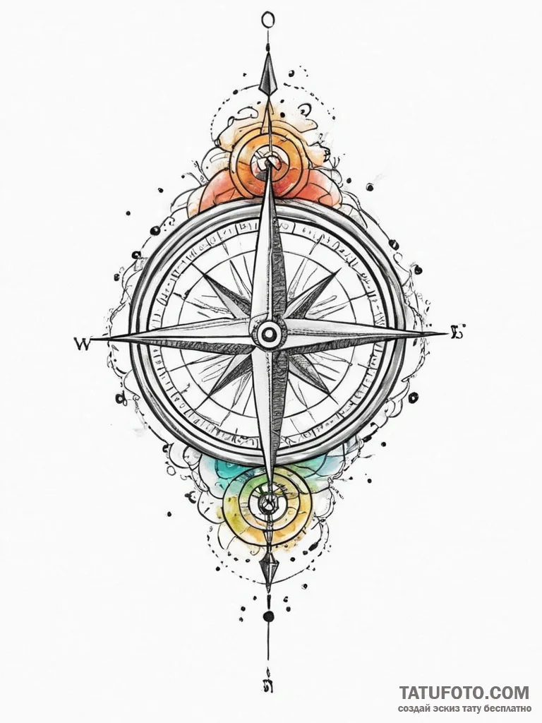 Tattoo sketch compass, tattoo line art, water... - эскиз тату (№1756278043_0, 27.08.2025 07:00) — Tatufoto.com