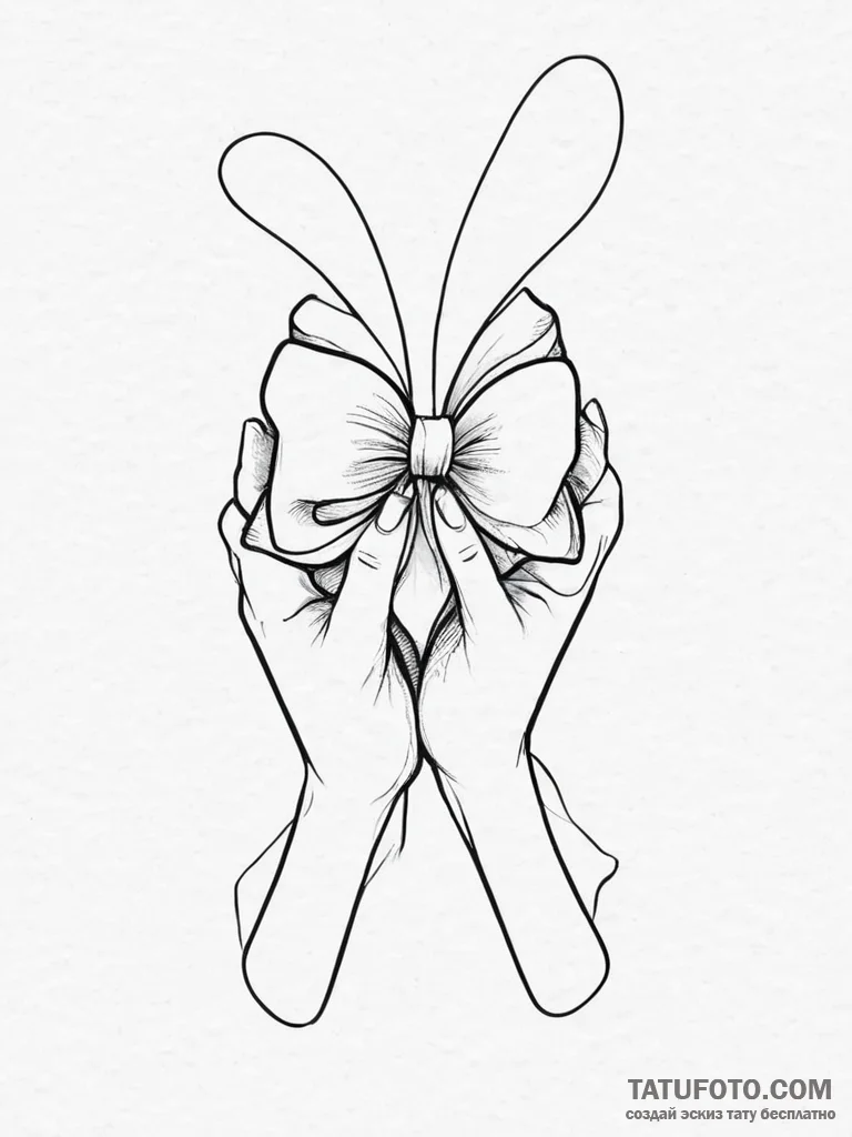 Tattoo sketch hands with a bow, tattoo drawin... - эскиз тату (№1756280217_0, 27.08.2025 07:36) — Tatufoto.com