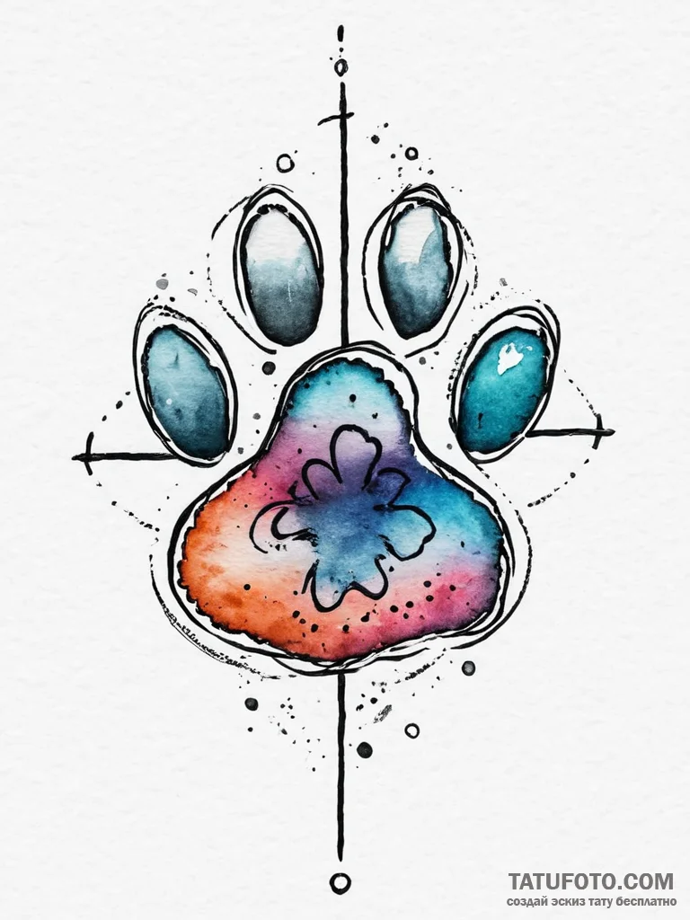 Tattoo sketch vet animal paw print and cross,... - эскиз тату (№1756282785_0, 27.08.2025 08:19) — Tatufoto.com