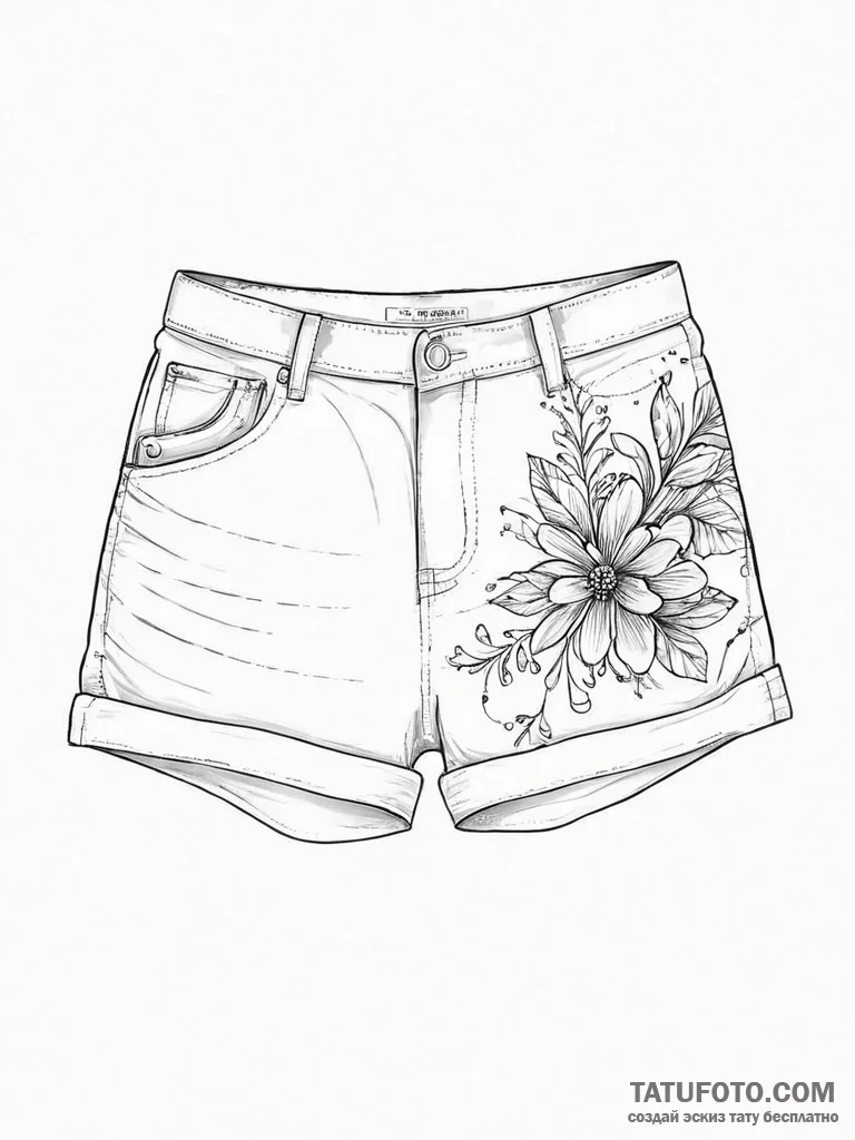 Tattoo sketch shorts with a floral pattern - эскиз тату (№1756283767_0, 27.08.2025 08:36) — Tatufoto.com