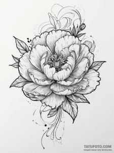 Tattoo sketch peony with flowing lines, tatto... - эскиз тату (№1756286530_0, 27.08.2025 09:22) — Tatufoto.com