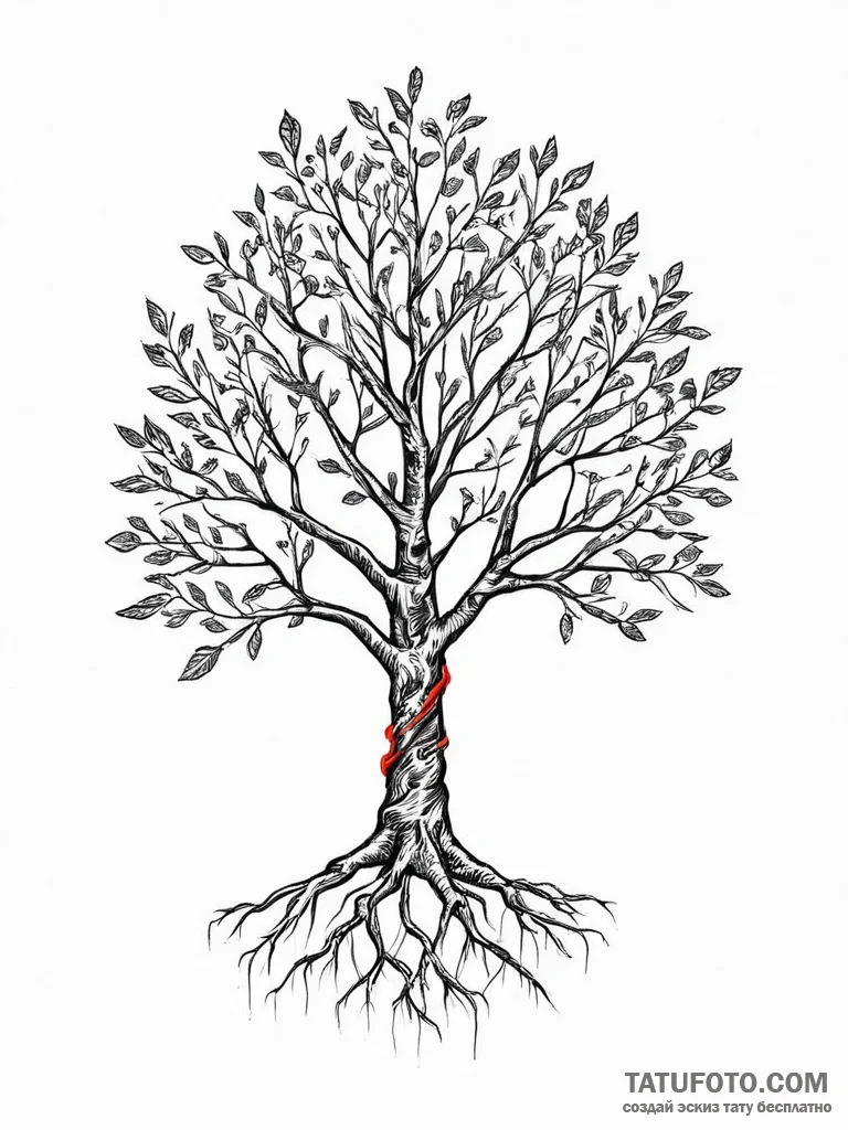 Tattoo sketch tree with a root, artistic tatt... - эскиз тату (№1756287125_0, 27.08.2025 09:32) — Tatufoto.com