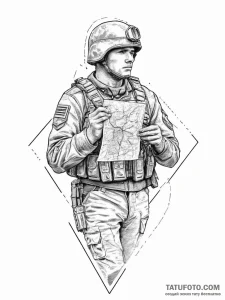 Tattoo sketch soldier with a map, tattoo sket... - эскиз тату (№1756288312_0, 27.08.2025 09:51) — Tatufoto.com