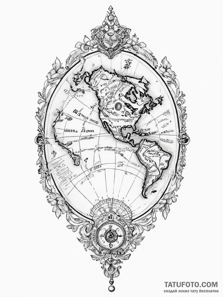 Tattoo sketch historical artifact with a map - эскиз тату (№1756289101_0, 27.08.2025 10:05) — Tatufoto.com