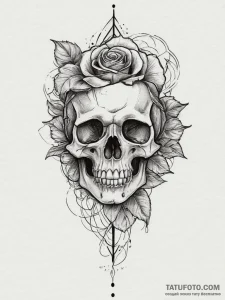 Tattoo sketch skull with a rose, artistic tat... - эскиз тату (№1756291473_0, 27.08.2025 10:44) — Tatufoto.com